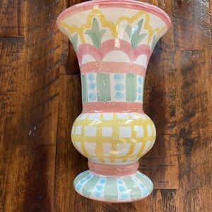 Vintage RETIRED MacKenzie Childs Madison pattern ceramic vase.